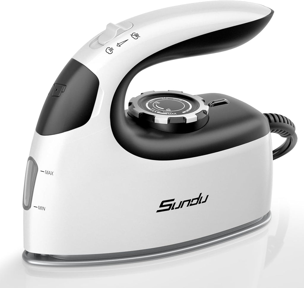Sundu Mini Travel Iron with Steam,1000W Portable Non-Stick Soleplate Steam Small Iron for Quilting & Sewing,300 Microsteam Holes,90ml Water Tank,Lockable Safety Base,Digital Temperature Control