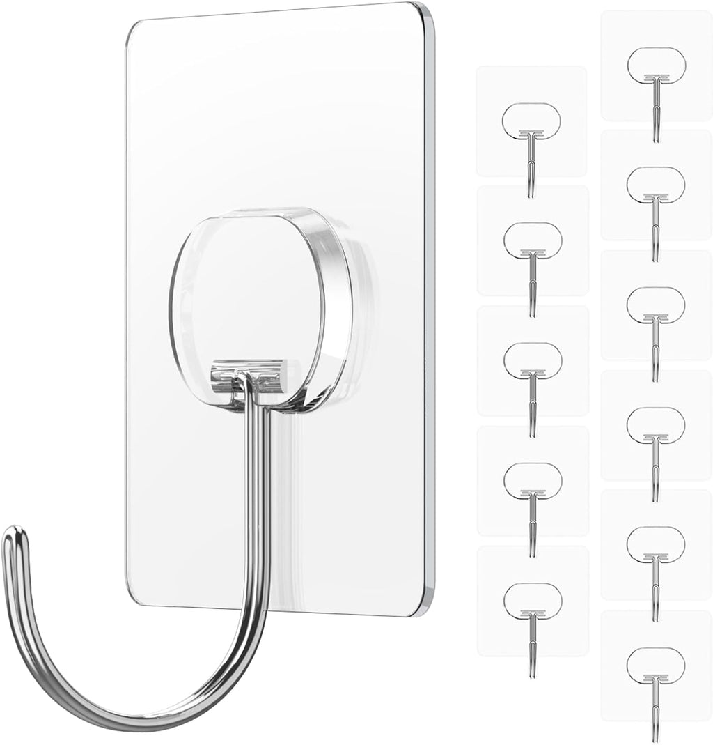 Large Adhesive Hooks for Hanging Heavy Duty Wall Hooks Self Adhesive Towel Coat Hooks Waterproof Transparent Hook for Bathroom Shower Kitchen Keys Door Outdoor Home Improvement Utility Hook 12 Pack