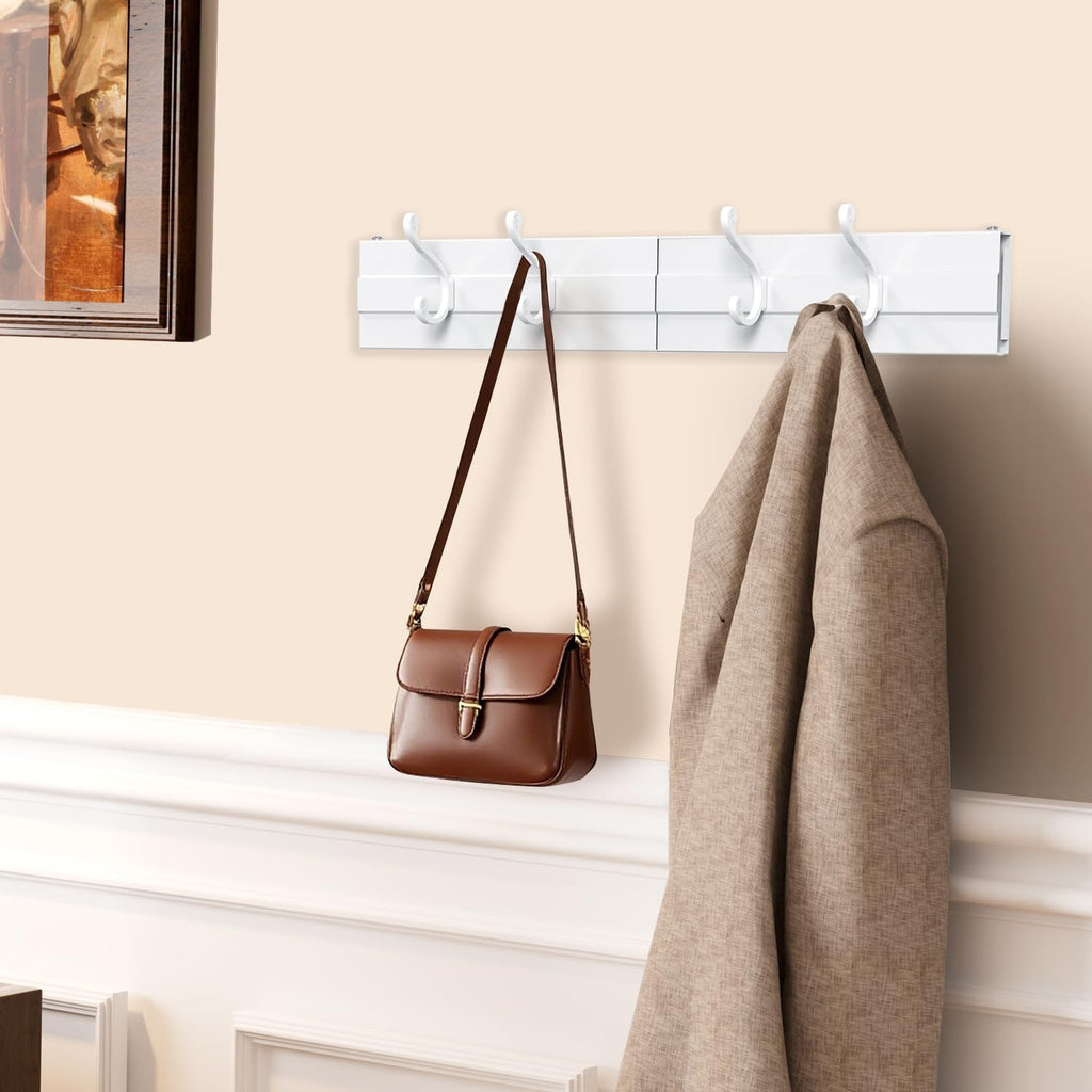 Laundry Drying Rack, Collapsible Wall Mounted Clothes Drying Rack - Foldable,Space Saving, 13.2 Linear Ft, 4 Aluminum Rods, 60 lb Capacity (White, 23.6" Wide)