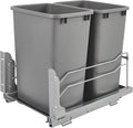 Rev-A-Shelf Double Pullout Trash Cans for Under Kitchen Cabinets 35 Quart 8.75 Gallon with Soft-Close Slides, Metallic Silver, 53WC-1835SCDM-217