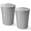 Plexon Round Trash Can 13 Gallon, Vintage Metal Outdoor Trash Can with Lid, Retro Farmhouse Garbage Container, Old School Modern Ash Bucket, Gray 2 Pack