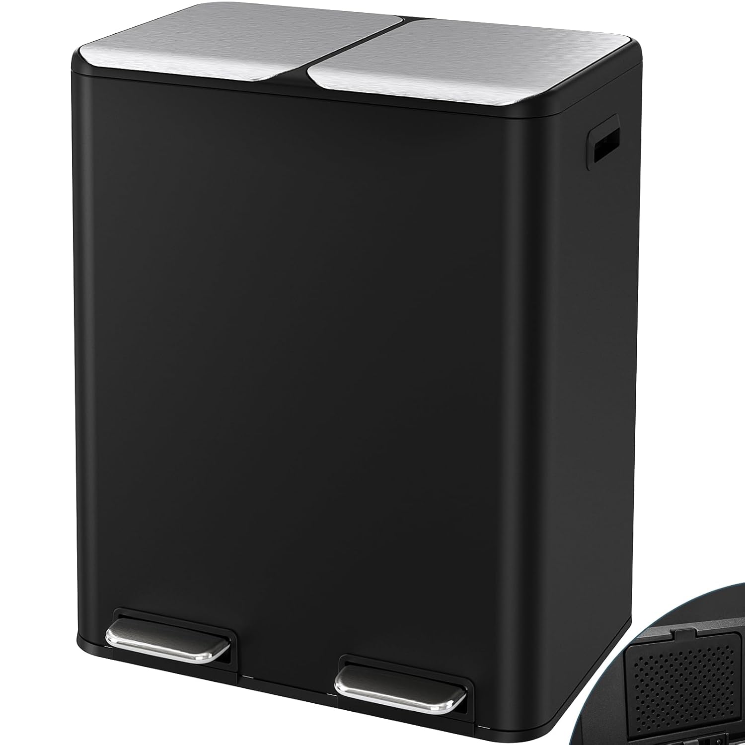 Arlopu 16Gal Dual Trash Can w/2 Built-in Box for Odor Control, Hands-Free Kitchen Garbage Bin, Recycle Waste Dustbin, Soft-Close Lid, 2 Buckets,Foot Pedal, Side Handle, Airtight,for Home Office