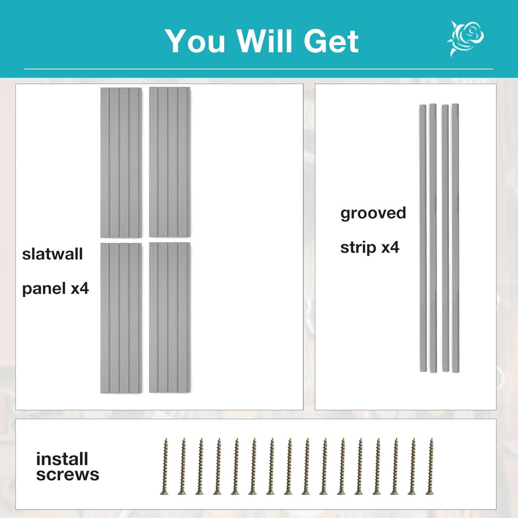 NeatiEase Slatwall Panel Wall Storage Systems, 4 x 4ft Slat Wall Paneling Garage Wall Organizer, Heavy Duty Wall Mounted PVC Wall Rack (Gray)