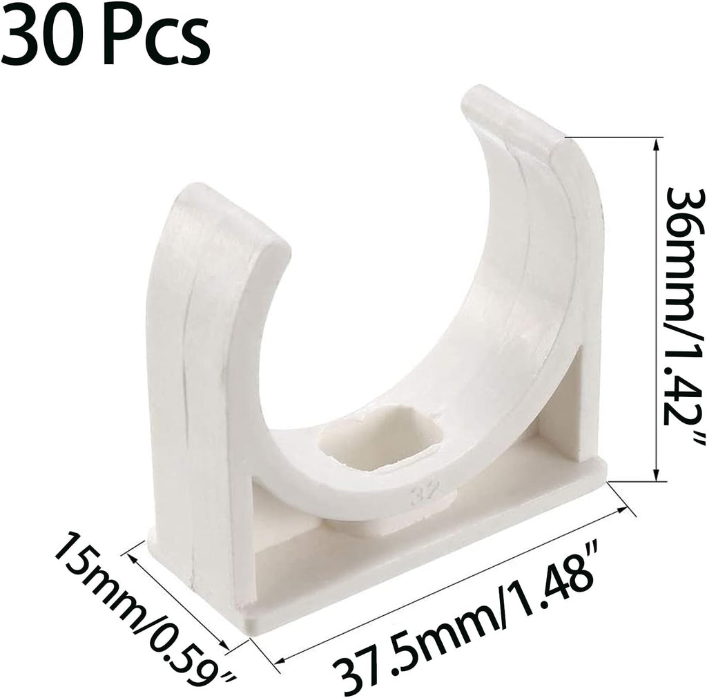 30 Pcs U-Shaped PVC Water 32mm Pipe Clamps Clips, U-Shaped Buckles Fit for 1-1/4" (32mm) Water Pipes and TV Trays Tubing Hose Hanger Support Pex Tubing （White 32mm）