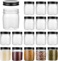 Plastic Mason Jars Reusable Storage Containers with Silver Airtight Lid 8 Ounce Clear Jars for Dry Foods, Coffee,BPA Free (16 Pack-Black)