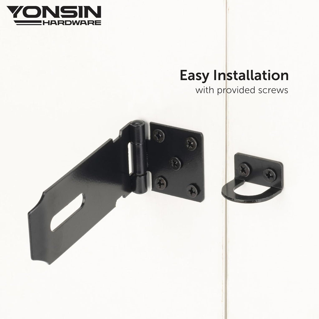 4" Door Padlock Safety Hasp Latch 2 Pcs, Door Hasp Clasp Lock Gate Shed Hasp Latch Lock for Door Window Cabinet Pet Cage Toolbox Shed Fence, 304 Stainless Steel, Matte Black Finish
