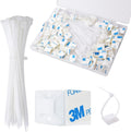 Strong Back-Glue Self Adhesive Cable Zip Tie Mounts Kit - 100 Set Cable Management Clips with 6" Zip Ties, Wire Holders - Outdoor Sticky Wire Organizer Clips - White