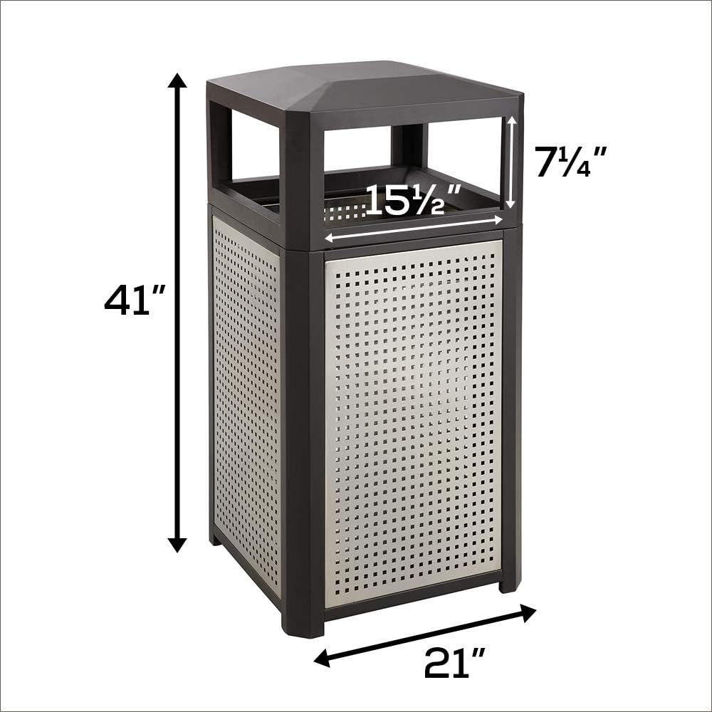 Safco Evos Steel Trash Can, 38 Gallons, Indoor and Outdoor Use, Commercial Garbage Can with Plastic Liner