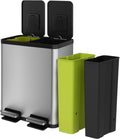 Simpli-Magic 16 Gallon (30L x 30L) Dual Compartment Step Trash Can – Kitchen Garbage Can with Slow-Close Lids – Waste & Recycling Bins, Odor Control, Hands-Free, Easy to Clean, Stainless Steel