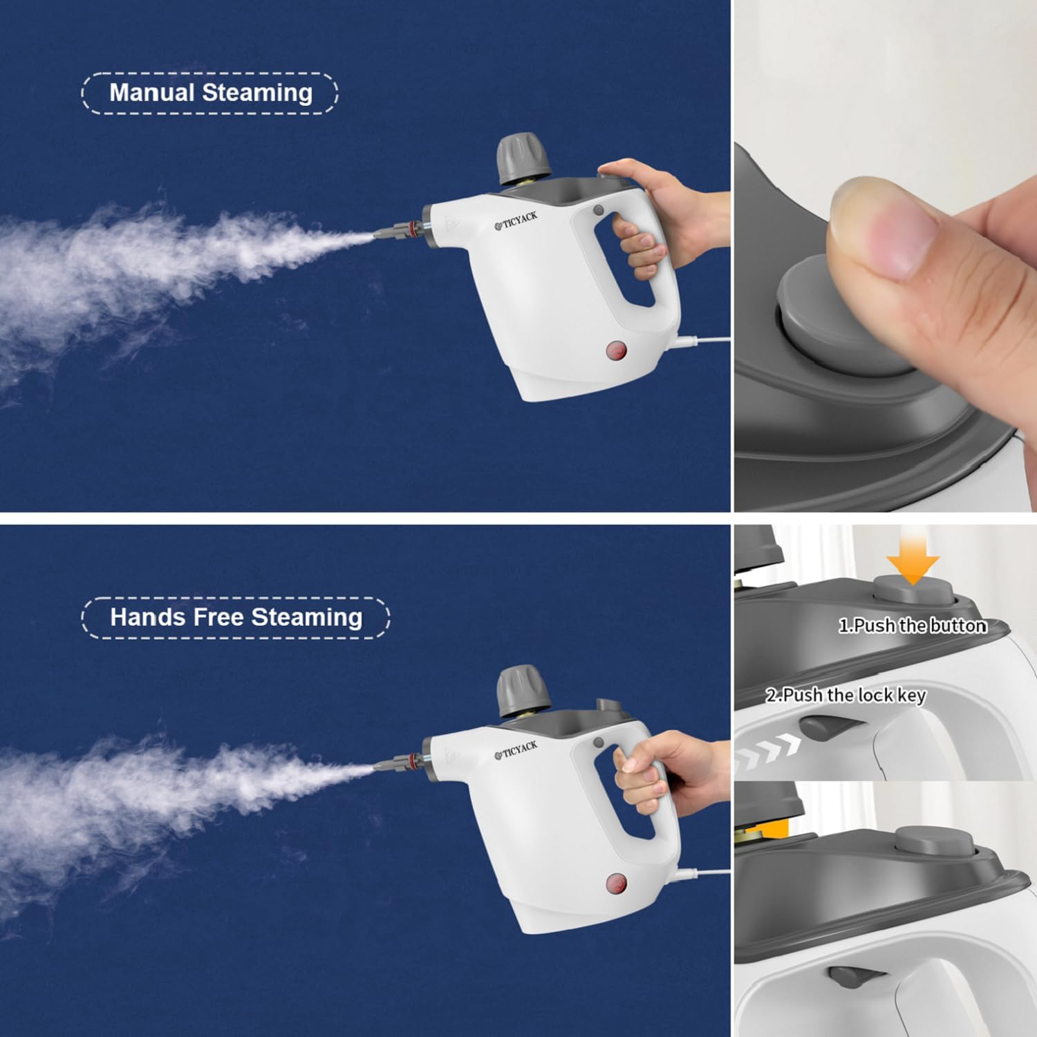 Handheld Steam Cleaner, Steam Cleaner with 16 PCS Accessory & Safety Lock, 500ML Large Capacity Natural Surface Steam for Cleaning, Multipurpose Steamer for Home, Car, Bathroom, Grease (White)