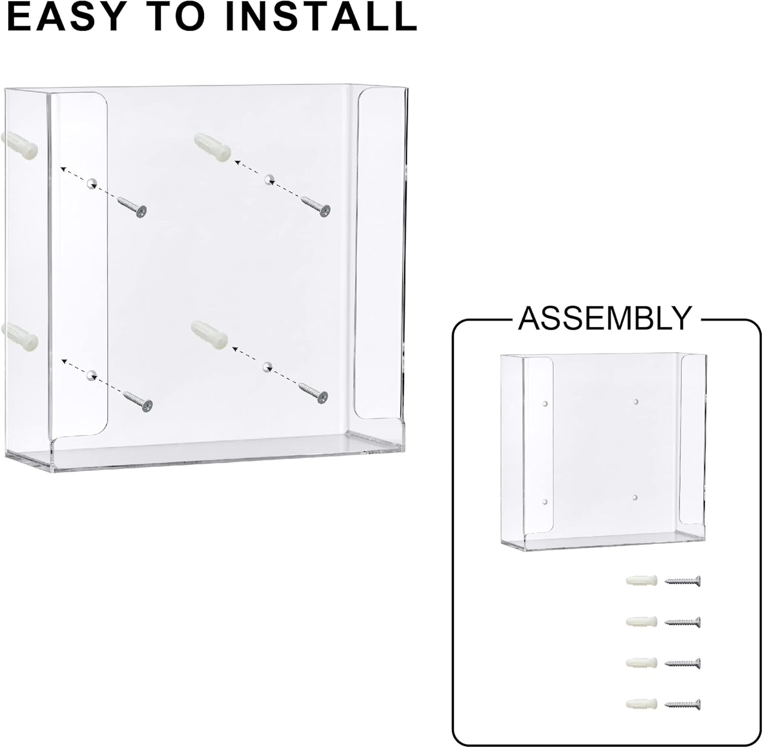 Amazing Abby Acrylic Glove Box Holder, Wall-Mounted Glove Dispenser, Floating Glove Box Organizer, Medium Size (for 2 Boxes), 10.5" W x 10.0" H x 3.5" D (Mounting Hardware Included)