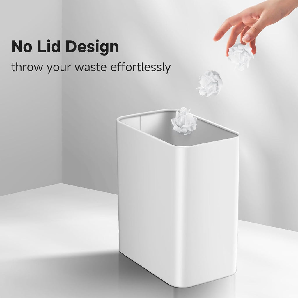 TIPGO Small Metal Trash Can, 2.1 Gallon Slim Trash Can for Bathroom, Wastebasket Garbage Bin for Bedroom, Office, Kitchen, Under Sink (White)