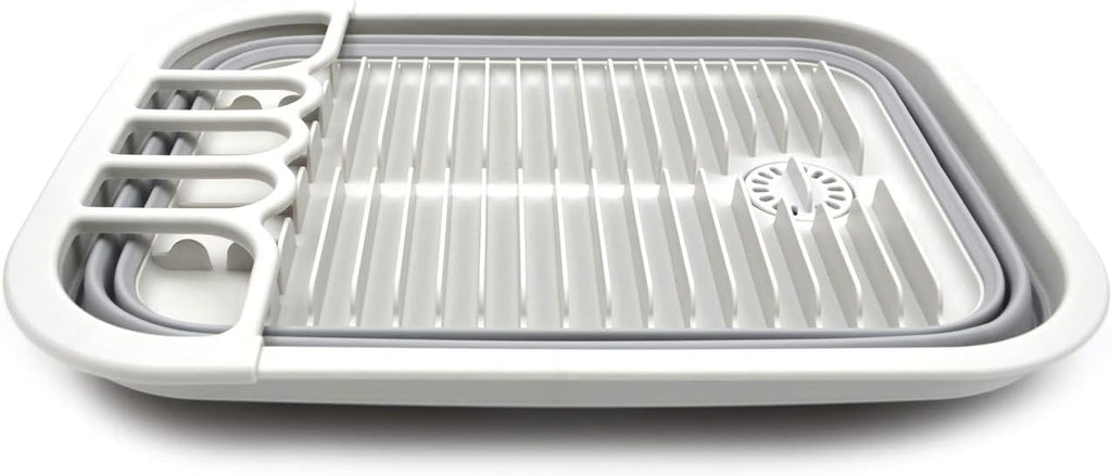 SAMMART 12L (3.17 Gallon) Collapsible Dish Drainer with Swivel spout - Foldable Drying Rack Set - Portable Dinnerware Organizer - Space Saving Kitchen Storage Tray (Grey)