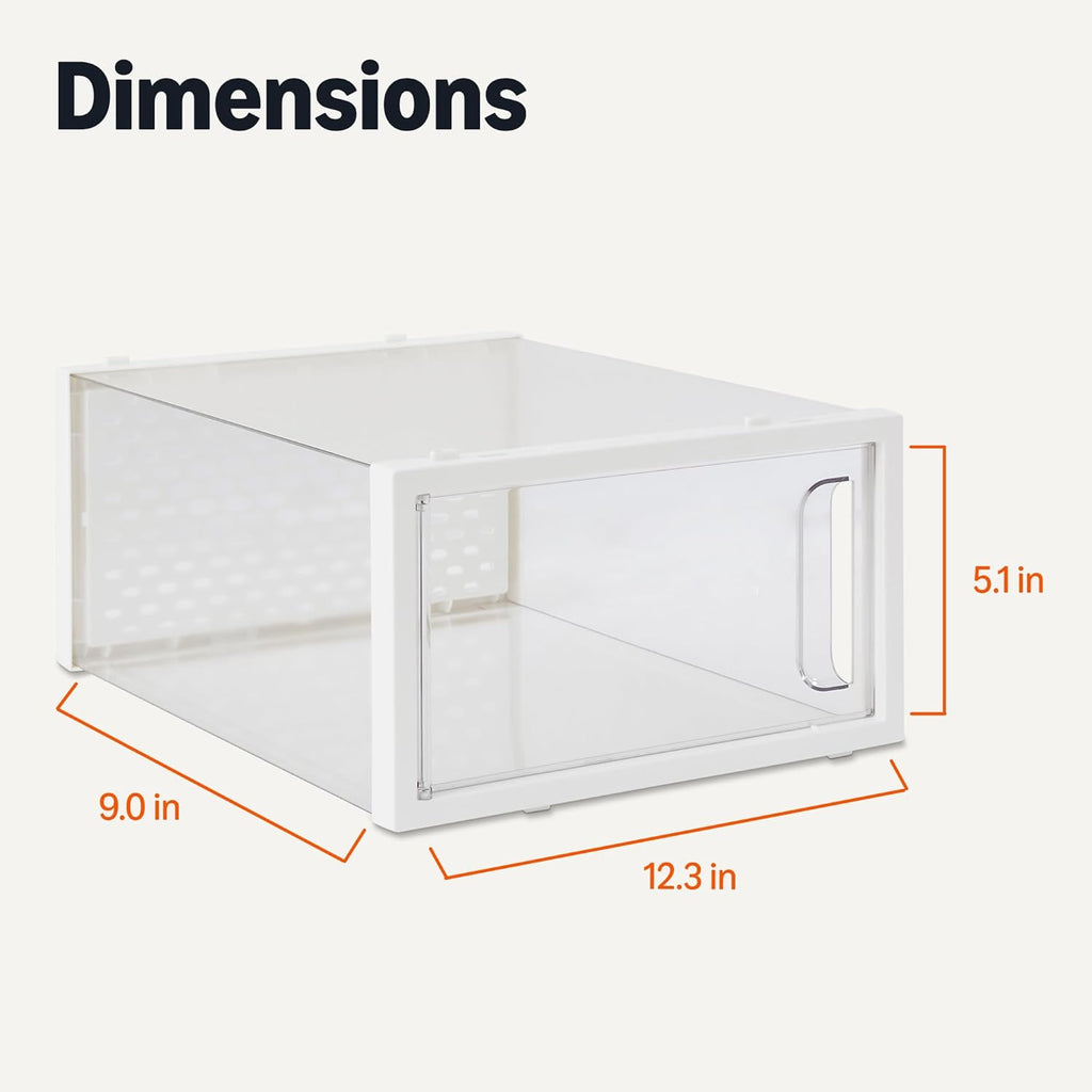 Amazon Basics Stackable and Foldable Clear Shoe Storage Organizer Box, Small, Pack of 12