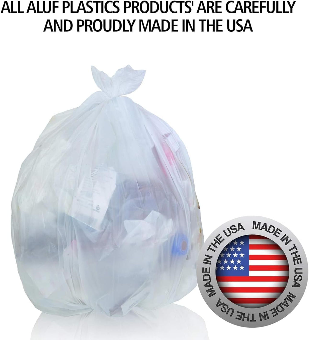 Aluf Plastics High Density Trash Bags, 30 Gallon, 500 Count, 10 Micron (eq), 30" x 37", Clear, for Bathroom, Office, Industrial, Commercial, Janitorial, Municipal, Recycling