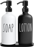 MOMEEMO Glass Soap Dispenser with Stainless Steel Pump, Contains Lotion Dispenser, Hand Soap Dispenser & Tray. (Black & White)
