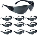 amoolo Tinted Safety Glasses Bulk of 24, Protective Safety Sunglasses, Dark Smoke Lenses for UV Protection, ANSI Z87.1 Impact Resistant Eye Protection for Work, Lab, Construction
