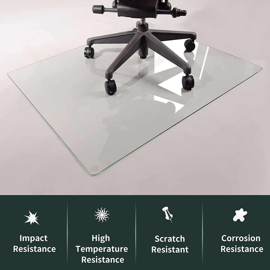 46" x 55" Chair Mat for Carpet - Office Chair Mat - Tempered Glass Floor Mat for Home/Office/Carpet Clear Computer Floor Mat - with 4 Anti-Slip Pads