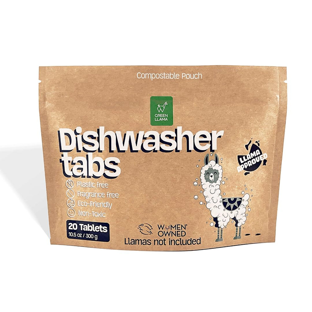 Dish Washing Machine Tablets, Pack of 20 - Fragrance-Free, PVA-Free, Non-Toxic Dishwasher Tablets in Compostable Packaging – Women-Owned Company, Leaping Bunny Certified