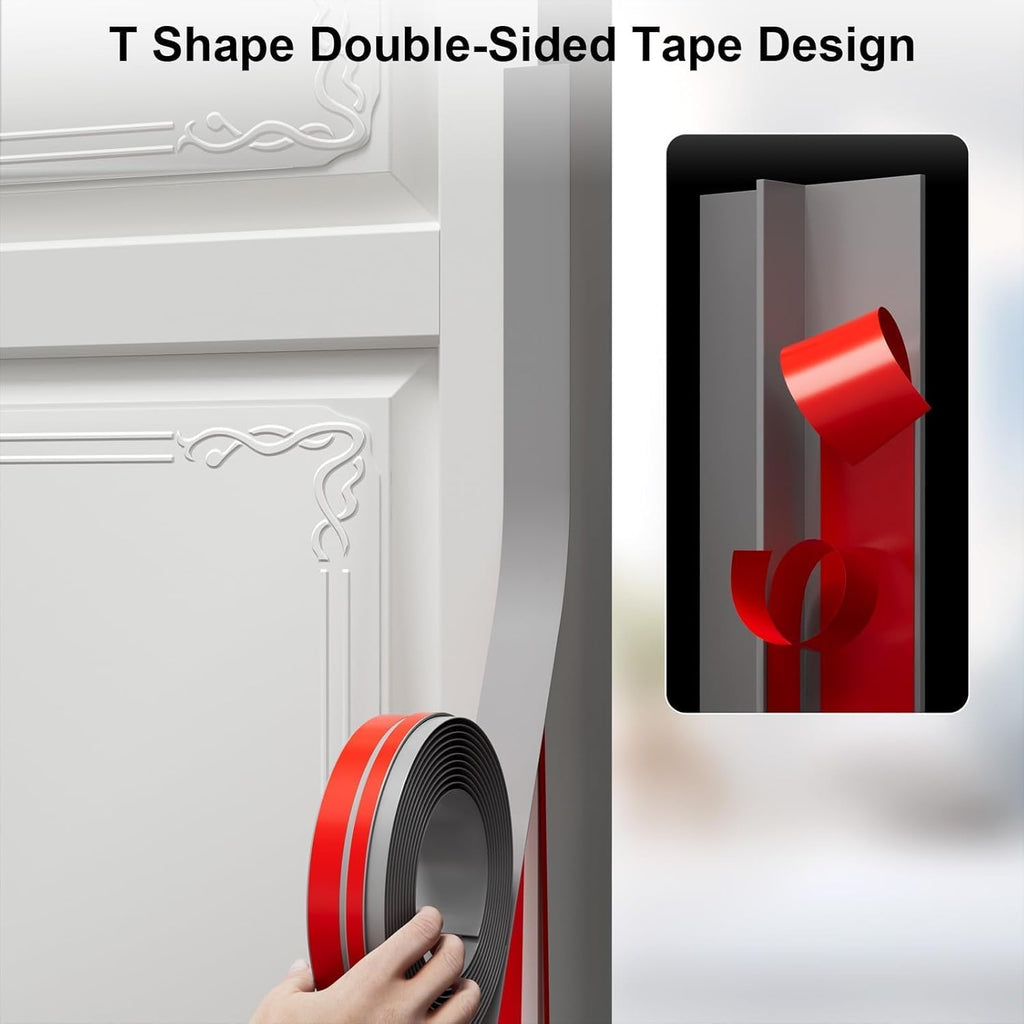 T-Shaped Door Draft Stopper, 1.97 in x 40 Ft Silicone Seal Strip for Windows Gaps, Weather Stripping Seal Strip Shower Sweep, Grey