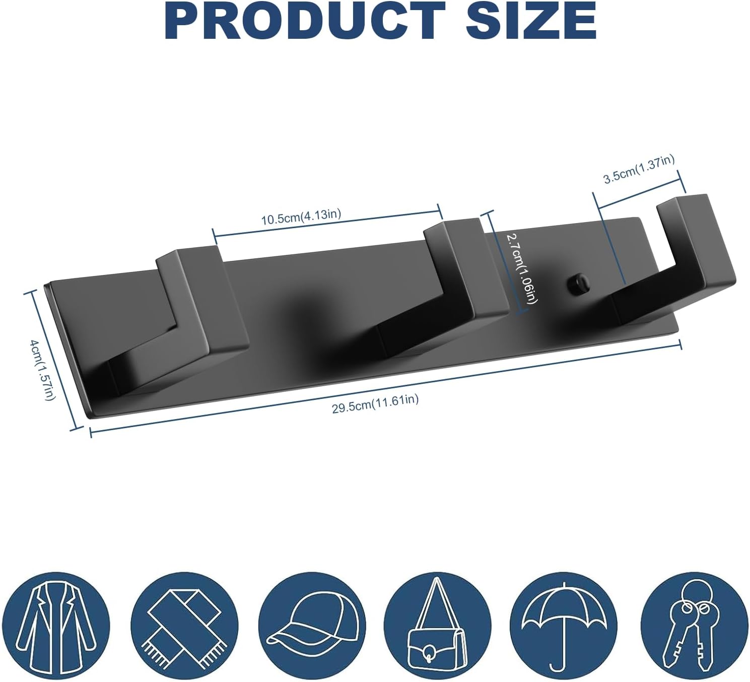 PMMASTO Coat Rack Wall Mount, Coat Hooks Wall Hooks for Hanging, Stainless Steel Coat Hanger Towel Hooks for Bathrooms, Coat Rack Hat Rack (Black 3 Hooks, 1 Pack)