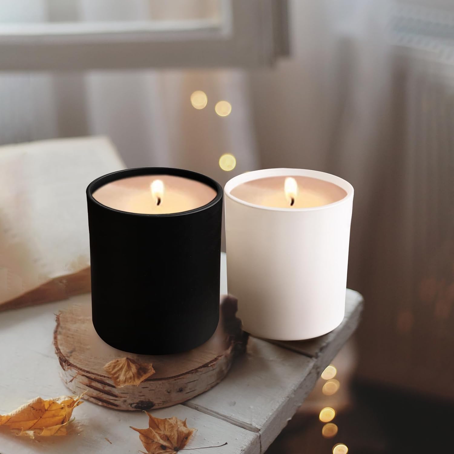 SHOWIN 14 OZ Thick Candle Jars for Making Candles 12 Pcs, 3 Wick Empty Jars with Wood Lids for Candle Making, Sample Container,Matte White