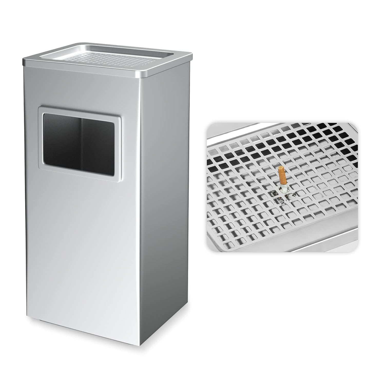 BEAMNOVA Trash Can Indoor Outdoor Metal Stainless Steel Commercial Garbage Can Industrial Garbage Enclosure Inside Cabinet with Lid Waste Container, Color Metallic, 31*25*61 cm / 12.2*9.8*24 in