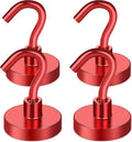 MIKEDE Magnetic Hooks Heavy Duty, 40 Lbs Magnet with Hooks for Cruise Cabins, Strong Magnets Neodymium for Hanging, Magnetic Wall Hooks for Refrigerator, Locker, Workplace(Red, 4 Pack)
