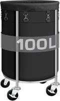 Laundry Hamper with Wheels, 100L Round Rolling Laundry Basket Sorter with Removable Bag, Clothes Cart Organizer with Steel Frame for Bedroom, Bathroom, Laundry Room, Black