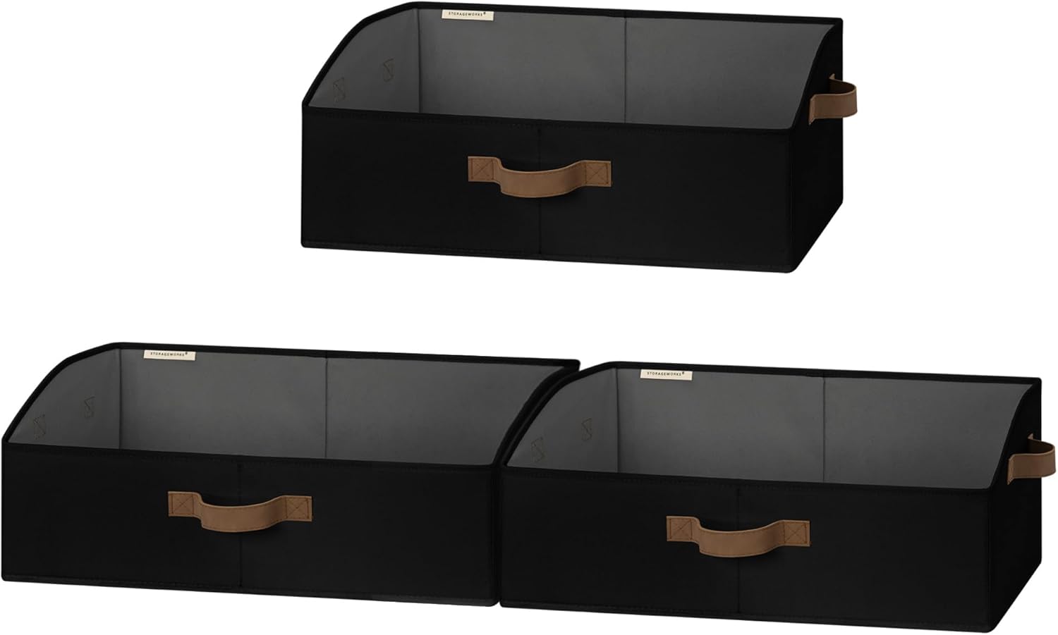 StorageWorks Closet Storage Bins, Trapezoid Organizer Box for Shelves, Fabric Clothes Bin, Foldable Organizing Baskets with Handles, Large, Black, 3-Pack