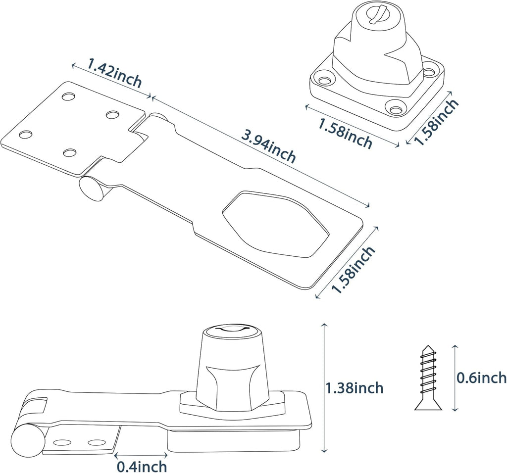 Alise Keyed Hasp Lock,4 Inch Safety Packlock Clasp Hasp Lock Latch with Lock,Door Hinge Lock with Keys Keyed Locking Hasp for Cabinets Closets Doors,Bronze
