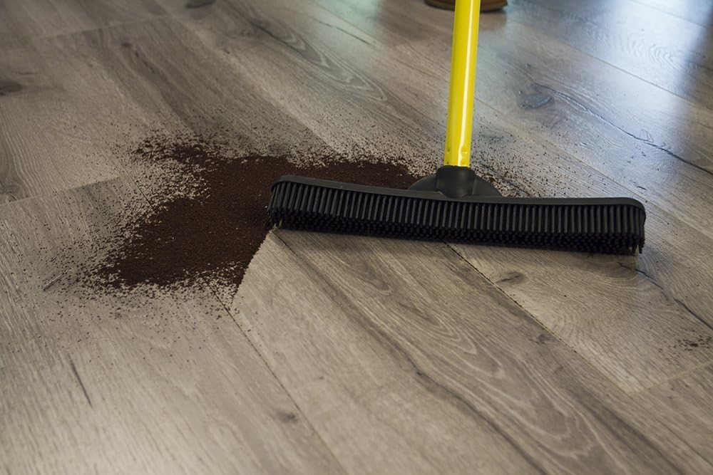 FURemover Original Pet Hair Rubber Broom with Squeegee, with 58" Telescopic Handle for Carpet, Tile and Hardwood