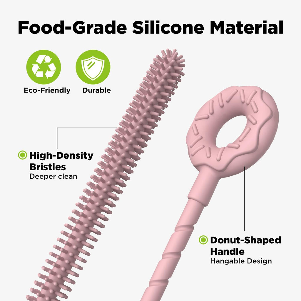 2 Pcs Silicone Straw Cleaner Brush, Extra Long Cleaning Brushes for Straws, 6mm&9mm, Pink