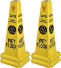 4-Pack 26.5" Caution Cones, 4-Sided Visible Safety Signs with Heavy Rubber Base, Warning for Slip & Fall Prevention, Indoor/Outdoor Use (Yellow, 4Pcs-Caution Wet Floor)