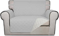 PureFit Reversible Quilted Sofa Cover, Water Resistant Slipcover Furniture Protector, Washable Couch Cover with Non Slip and Elastic Straps for Kids, Dogs, Pets (Oversized Chair, Light Gray/Ivory)