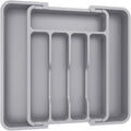 Lifewit Silverware Drawer Organizer, Expandable BPA Free Utensil Tray for Kitchen, Adjustable Flatware and Cutlery Holder for Spoons Forks Knives, Plastic Kitchen Organizers and Storage, Gray