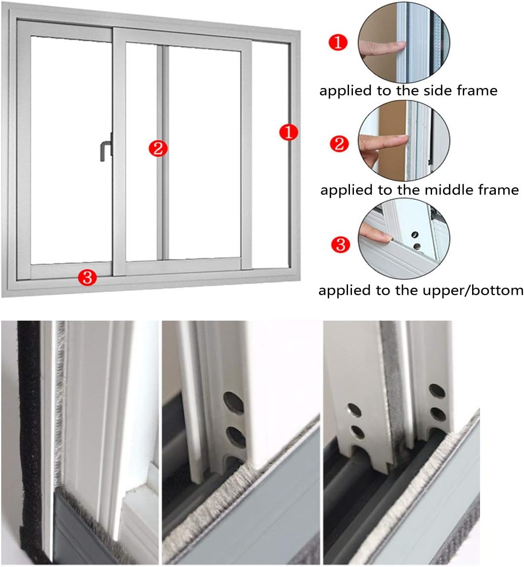 Weather Stripping Brush for Sliding Windows/Doors Frame Side,Pile Self Adhesive Weatherstrip Seal Strip Sealer Draft Stoppers (33ft x11/32 Backing x 3/16 Brush inch, Black)
