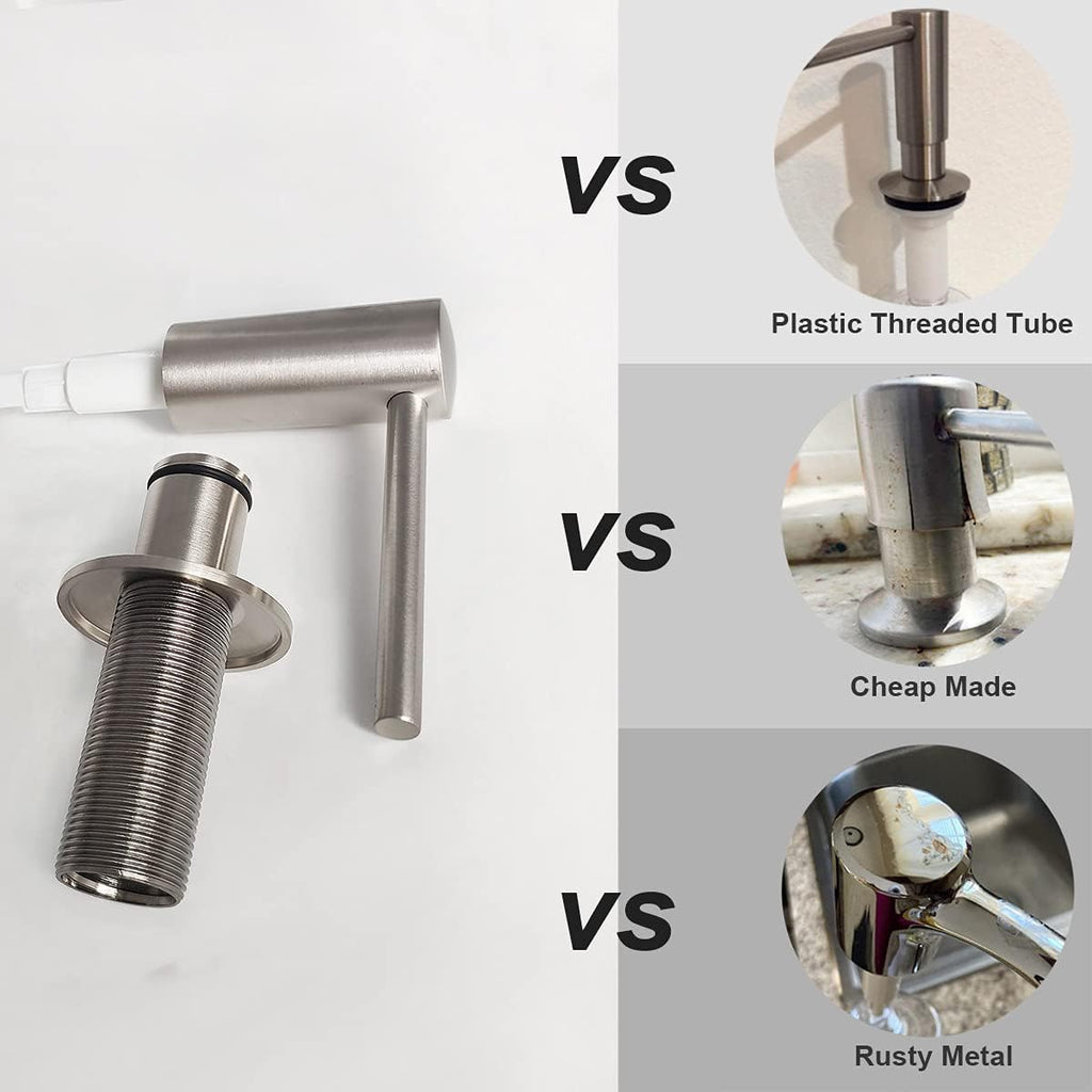Brushed Nickel Built in Soap Dispenser for Kitchen Sink with 17 OZ PET Bottle Brass Pump Head Deck Mounted Dish Soap Dispenser