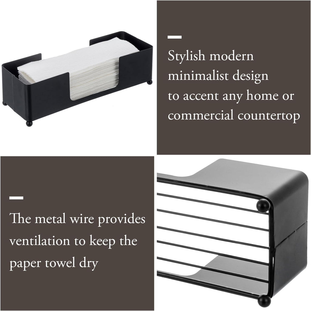 MyGift Modern Matte Black Metal Tabletop Paper Hand Towel Holder, Commercial Countertop Tissue Dispenser Tray