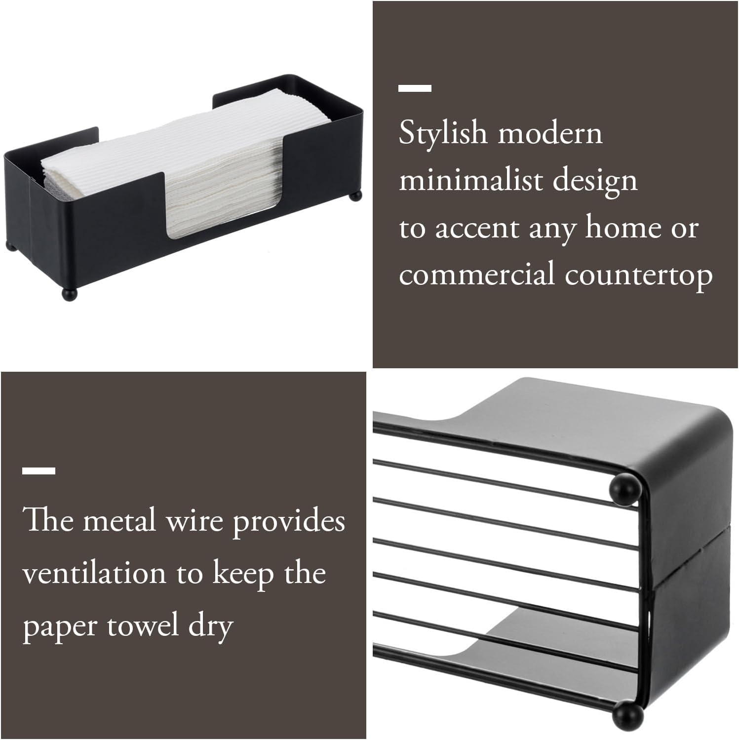 MyGift Modern Matte Black Metal Tabletop Paper Hand Towel Holder, Commercial Countertop Tissue Dispenser Tray