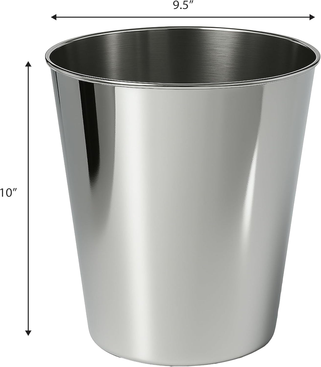 happimess HPM1113D-SET2 Nolan Modern Classic Smooth Steel 2 Gal Waste Bin for Kitchen, Office, Bathroom, Bedroom, Dorm, Polished Steel (Set of 2)