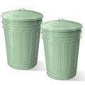 Plexon Round Trash Can 13 Gallon, Vintage Metal Outdoor Trash Can with Lid, Retro Farmhouse Garbage Container, Old School Modern Ash Bucket, Green 2 Pack