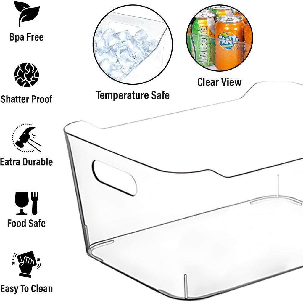 Clear Plastic Storage Bins with Labels and Marker, Perfect for Kitchen Organization or Pantry Organization and Storage, Medium Fridge Organizer and Cabinet Organizers Storage Bins