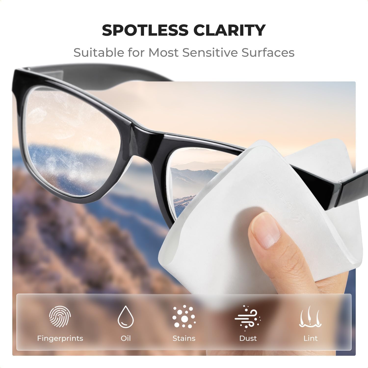 K&F Concept 20 Pack Lens Cleaning Cloth | Microfiber Cleaning Cloth | Camera Lens Cleaner | Camera Lens, Glasses, VR/AR Headset, and Screen Cleaning | White & Grey