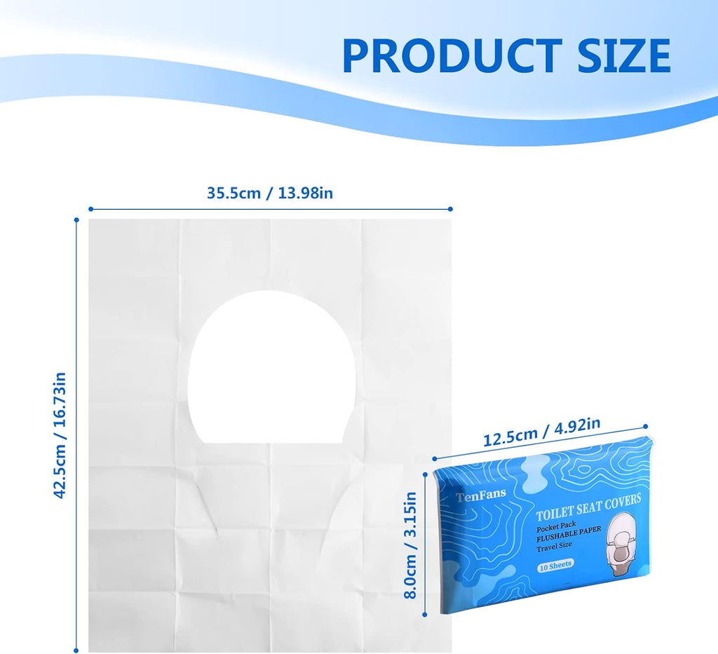 TenFans Flushable Water-Soluble Toilet Seat Covers (120 Pack) - Disposable Toilet Paper Liners for Kids Potty Training, Adults & Travelers - Public Restroom & Camping Essentials