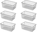 16inch Freezer Wire Storage Organizer Baskets, Household Refrigerator Bins with Built-in Handles, Black, 6PACK