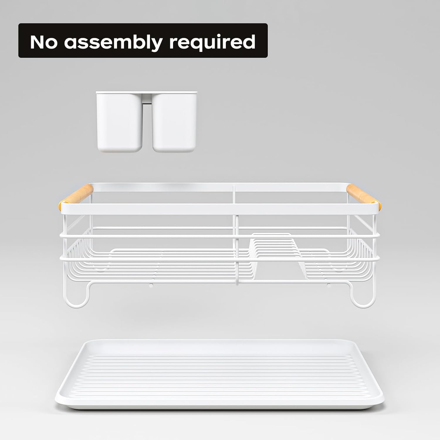 Dish Racks for Kitchen Counter: Wooden Handles, Thickened Metal, No Assembly. Small Dish Drying Rack: Ideal for Small Households. Drying Rack Kitchen: White