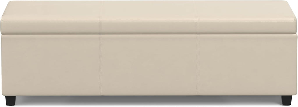 SIMPLIHOME Avalon 54 inch Wide Contemporary Rectangle Extra Large Storage Ottoman Bench in Satin Cream PU Faux Leather, Assembled, for The Living Room, Entryway and Family Room