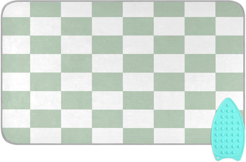Checkered Green and White Png Ironing Mat Thickened Ironing Blanket Travel Portable Double-Side Using Ironing Pad Travel Isolate Heat Pad Cover for Washer Dryer Table Top Countertop 27.6x47.2in