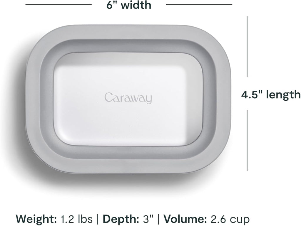 Caraway 6pc Glass Food Storage Set - 2.6 Cup Storage Containers For Food (6) - Non-Toxic Ceramic-Coated Glass - Air Release Technology - Compact & Stackable Design - Gray